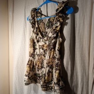 Candies Ruffle Sleeveless Women's Semi Sheer Floral Blouse Size Large
